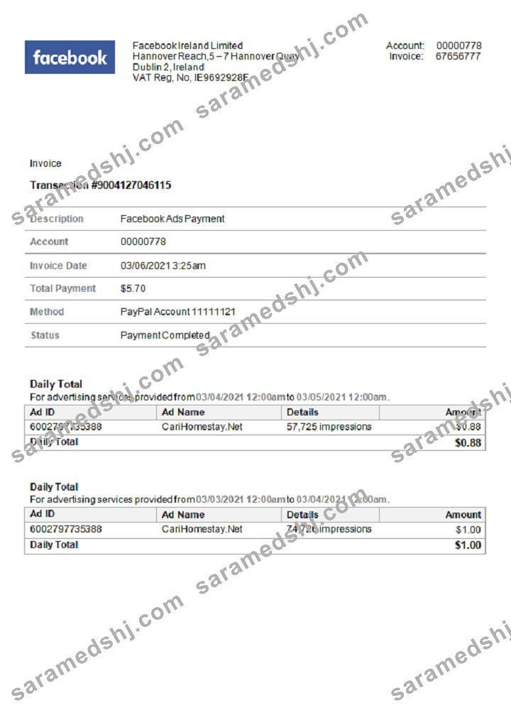 USA Facebook invoice